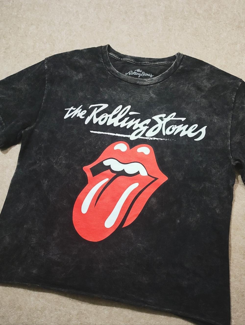 The Rolling Stones Black Stonewash Tee with Red Tongue Graphic #2